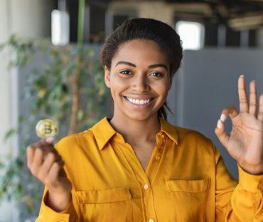 African woman with bitcoin