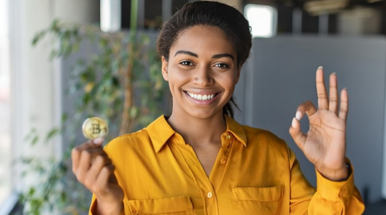 African woman with bitcoin